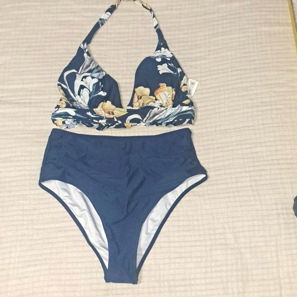 NWT Cupshe floral high waisted rouched bikini SZ XL🏖